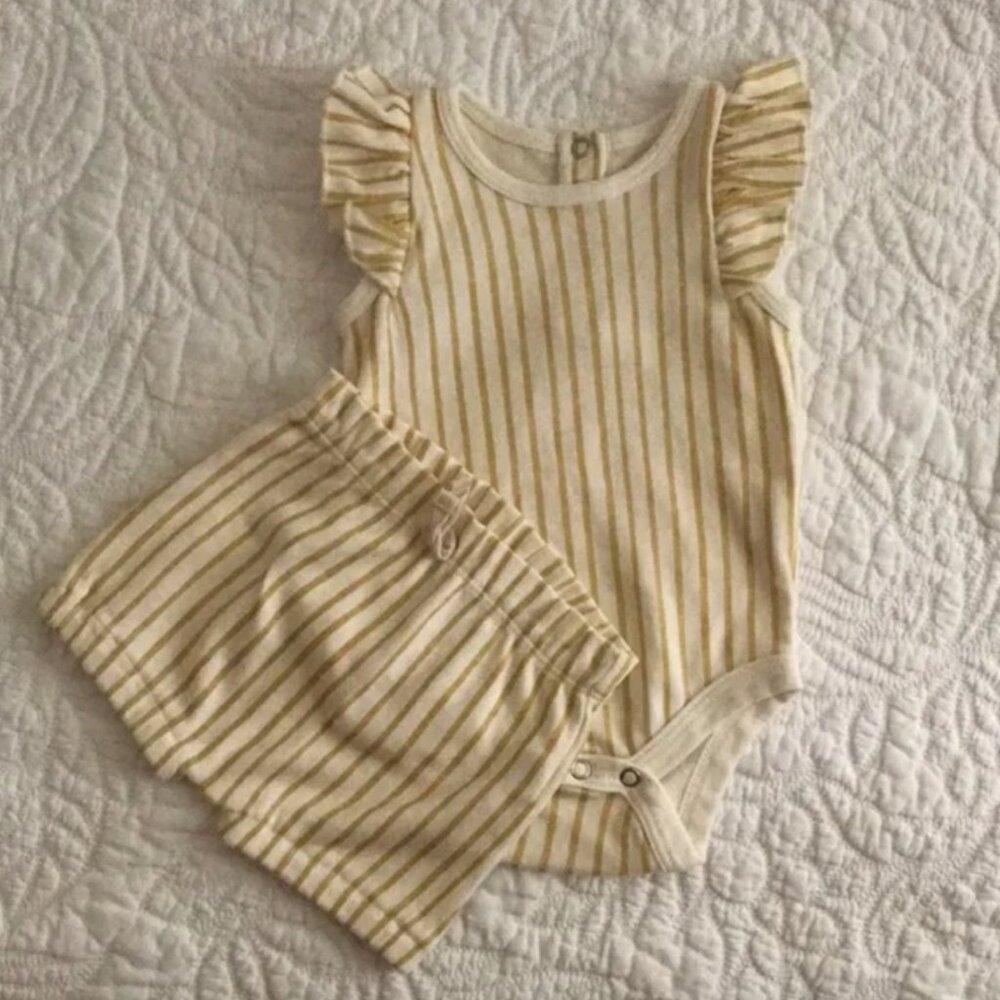 Pehr Stripes Away Marigold Short Set - Like New - 3-6m